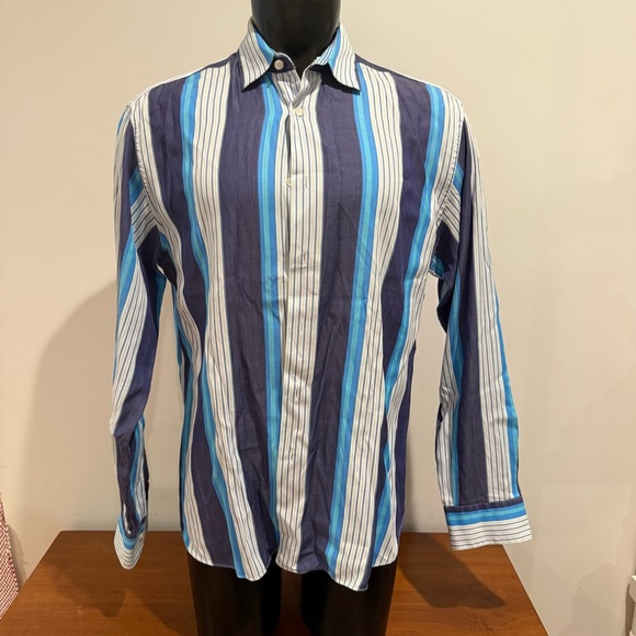 Salvatore Ferragamo Dress Shirt Sz XL Contrast Cuffs Striped Long Sleeve Italy - Picture 1 of 7
